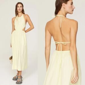 Staud Vanessa Dress Sleeveless Halter Neck Backless Midi A-Line Yellow XS